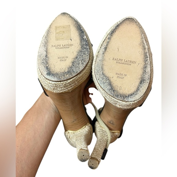 Ralph Lauren Purple Label Black Leather Rope Platform Espadrille Heels - Picture 7 of 7